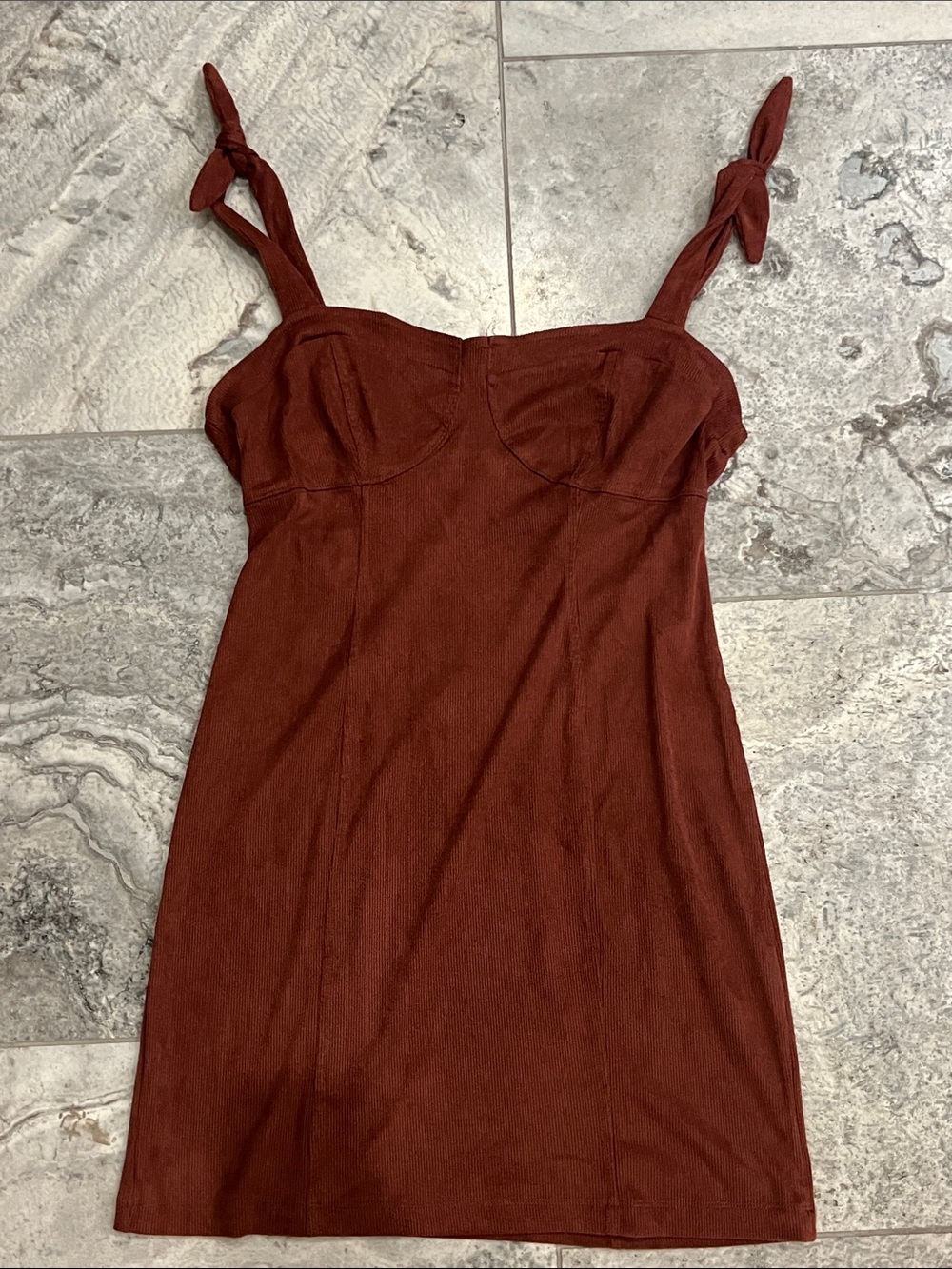 Free People Intimately Knot-Shoulder Ribbed Mini Dress in Rust